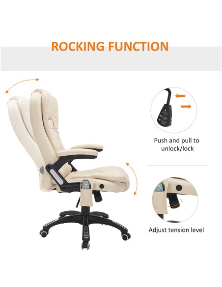 HOMCOM 6-Point Massage Office Chair with Seat Heated for Home Office, PU Leather High Back Executive Desk Chair with Adjustable 