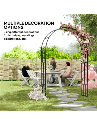 Outsunny Steel Garden Arch, 2.2m High x 1.5m Wide Metal Garden Trellis for Climbing Plants Roses Wisteria Vines, Outdoor Wedding