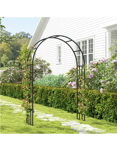 Outsunny Steel Garden Arch, 2.2m High x 1.5m Wide Metal Garden Trellis for Climbing Plants Roses Wisteria Vines, Outdoor Wedding