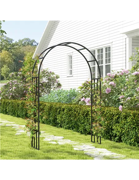 Outsunny Steel Garden Arch, 2.2m High x 1.5m Wide Metal Garden Trellis for Climbing Plants Roses Wisteria Vines, Outdoor Wedding