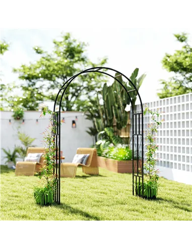 Outsunny Steel Garden Arch, 2.2m High x 1.5m Wide Metal Garden Trellis for Climbing Plants Roses Wisteria Vines, Outdoor Wedding