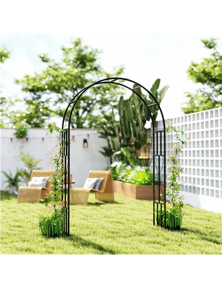 Outsunny Steel Garden Arch, 2.2m High x 1.5m Wide Metal Garden Trellis for Climbing Plants Roses Wisteria Vines, Outdoor Wedding