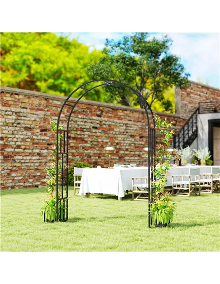 Outsunny Steel Garden Arch, 2.2m High x 1.5m Wide Metal Garden Trellis for Climbing Plants Roses Wisteria Vines, Outdoor Wedding