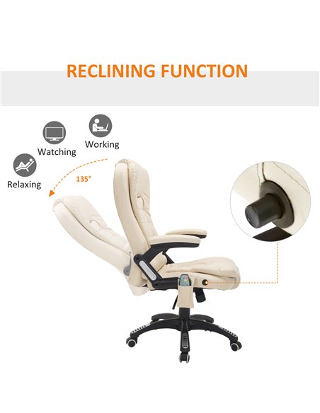 HOMCOM 6-Point Massage Office Chair with Seat Heated for Home Office, PU Leather High Back Executive Desk Chair with Adjustable 