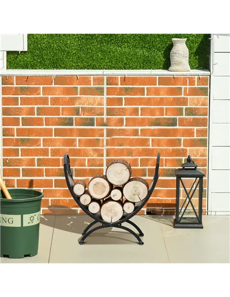 Outsunny Metal Arced Firewood Log Holder Indoor Outdoor Folding Firewood Rack Fireplace Wood Storage Shelf w/ Leaf Pattern Desig