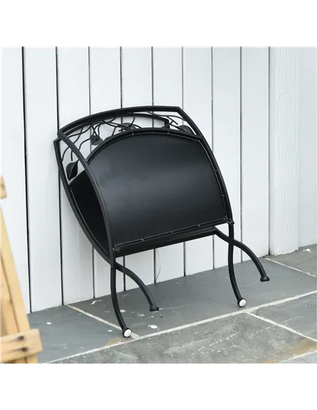 Outsunny Metal Arced Firewood Log Holder Indoor Outdoor Folding Firewood Rack Fireplace Wood Storage Shelf w/ Leaf Pattern Desig