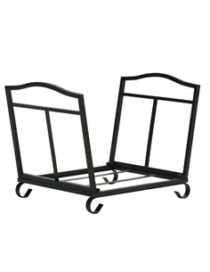 Outsunny Metal Firewood Log Holder Indoor Outdoor Folding Firewood Rack Fireplace Wood Storage Shelf w/ Scrolls, Rust-Resistant,