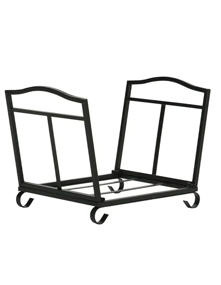 Outsunny Metal Firewood Log Holder Indoor Outdoor Folding Firewood Rack Fireplace Wood Storage Shelf w/ Scrolls, Rust-Resistant,