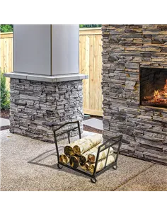Outsunny Metal Firewood Log Holder Indoor Outdoor Folding Firewood Rack Fireplace Wood Storage Shelf w/ Scrolls, Rust-Resistant, 2