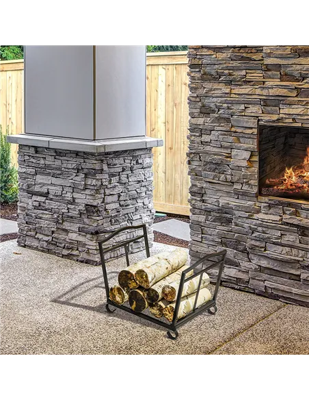 Outsunny Metal Firewood Log Holder Indoor Outdoor Folding Firewood Rack Fireplace Wood Storage Shelf w/ Scrolls, Rust-Resistant,