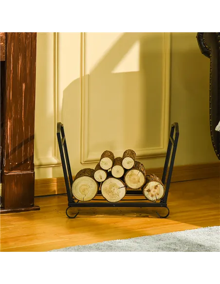 Outsunny Metal Firewood Log Holder Indoor Outdoor Folding Firewood Rack Fireplace Wood Storage Shelf w/ Scrolls, Rust-Resistant,