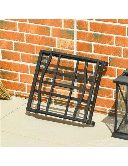 Outsunny Metal Firewood Log Holder Indoor Outdoor Folding Firewood Rack Fireplace Wood Storage Shelf w/ Scrolls, Rust-Resistant,