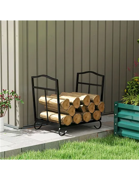 Outsunny Metal Firewood Log Holder Indoor Outdoor Folding Firewood Rack Fireplace Wood Storage Shelf w/ Scrolls, Rust-Resistant,