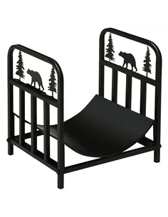 Outsunny Metal Firewood Log Holder Indoor Outdoor Firewood Rack Inner Arced Fireplace Wood Storage Shelf w/ Bear Shape Design, R