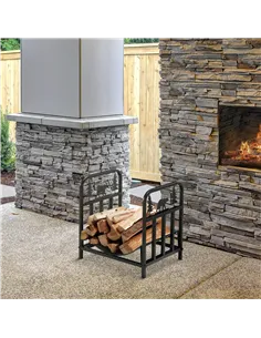 Outsunny Metal Firewood Log Holder Indoor Outdoor Firewood Rack Inner Arced Fireplace Wood Storage Shelf w/ Bear Shape Design, R 2