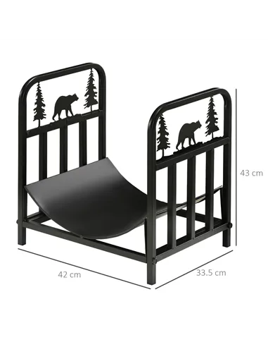 Outsunny Metal Firewood Log Holder Indoor Outdoor Firewood Rack Inner Arced Fireplace Wood Storage Shelf w/ Bear Shape Design, R