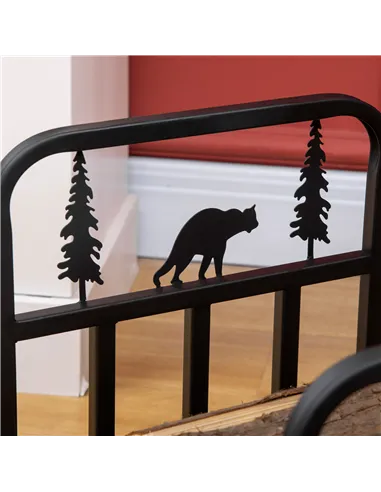 Outsunny Metal Firewood Log Holder Indoor Outdoor Firewood Rack Inner Arced Fireplace Wood Storage Shelf w/ Bear Shape Design, R