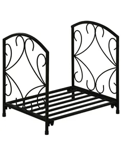 Outsunny Metal Firewood Log Holder Indoor Outdoor Firewood Rack Fireplace Wood Storage Shelf w/ Elegant Scrolls, Rust-Resistant,