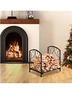 Outsunny Metal Firewood Log Holder Indoor Outdoor Firewood Rack Fireplace Wood Storage Shelf w/ Elegant Scrolls, Rust-Resistant, 2
