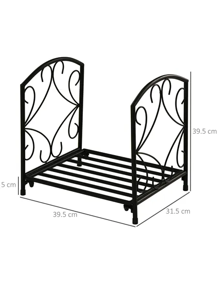Outsunny Metal Firewood Log Holder Indoor Outdoor Firewood Rack Fireplace Wood Storage Shelf w/ Elegant Scrolls, Rust-Resistant,