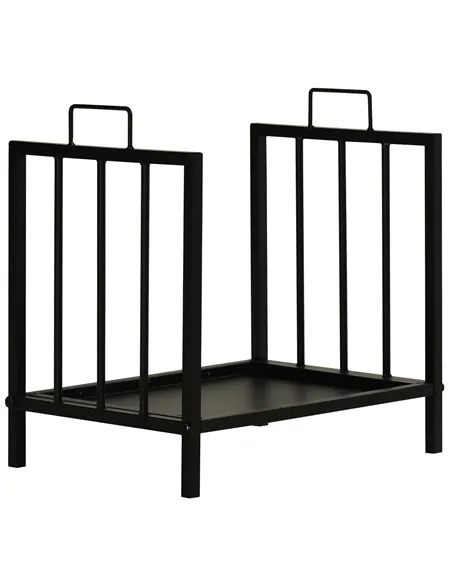 Outsunny Metal Firewood Log Holder Indoor Outdoor Firewood Rack Fireplace Wood Storage Shelf w/ Handles, Rust-Resistant, Black, 