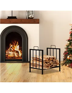 Outsunny Metal Firewood Log Holder Indoor Outdoor Firewood Rack Fireplace Wood Storage Shelf w/ Handles, Rust-Resistant, Black,  2