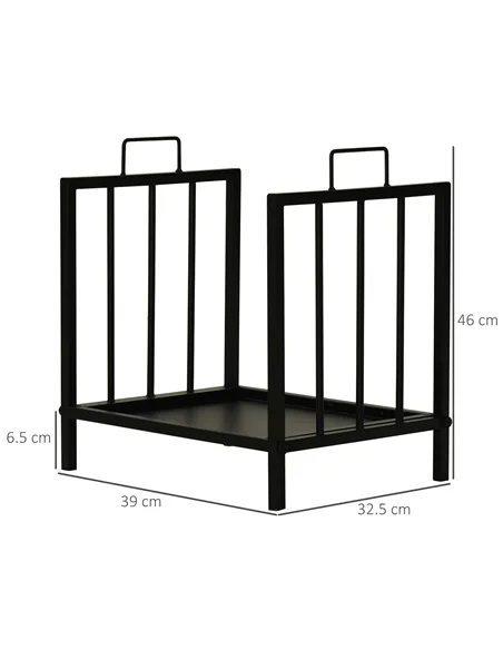 Outsunny Metal Firewood Log Holder Indoor Outdoor Firewood Rack Fireplace Wood Storage Shelf w/ Handles, Rust-Resistant, Black, 