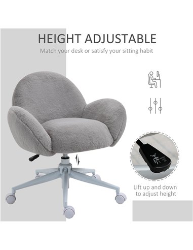 HOMCOM Makeup Vanity Chair, Cute Fluffy Desk Chair with Rolling Wheels for Bedroom Living Room, Grey