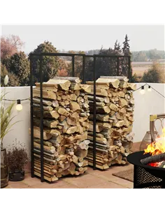 Outsunny Firewood Log Rack Set of 2, Retractable Metal Wood Store Holder, Indoor Outdoor Fireplace Log Storage Shelf with Hooks, 2