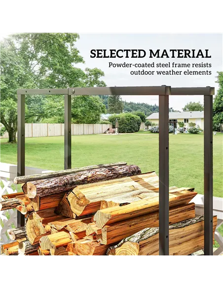 Outsunny Firewood Log Rack Set of 2, Retractable Metal Wood Store Holder, Indoor Outdoor Fireplace Log Storage Shelf with Hooks,