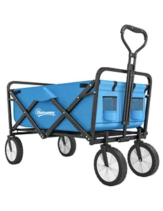 Outsunny 90L Festival Trolley on Wheels, Folding Camping Trolley Cart with Adjustable Handle, Portable for Outdoor, Garden, Shop