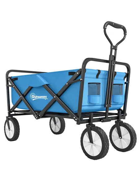 Outsunny 90L Festival Trolley on Wheels, Folding Camping Trolley Cart with Adjustable Handle, Portable for Outdoor, Garden, Shop