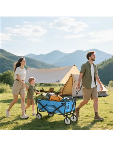 Outsunny 90L Festival Trolley on Wheels, Folding Camping Trolley Cart with Adjustable Handle, Portable for Outdoor, Garden, Shop