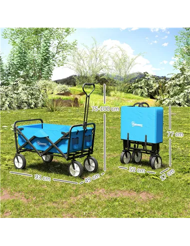 Outsunny 90L Festival Trolley on Wheels, Folding Camping Trolley Cart with Adjustable Handle, Portable for Outdoor, Garden, Shop