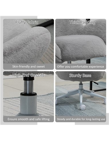 HOMCOM Makeup Vanity Chair, Cute Fluffy Desk Chair with Rolling Wheels for Bedroom Living Room, Grey