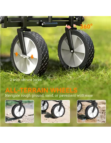 Outsunny 90L Festival Trolley on Wheels, Folding Camping Trolley Cart with Adjustable Handle, Portable for Outdoor, Garden, Shop