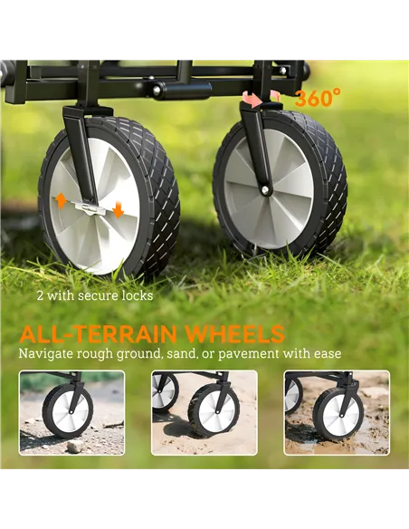 Outsunny 90L Festival Trolley on Wheels, Folding Camping Trolley Cart with Adjustable Handle, Portable for Outdoor, Garden, Shop
