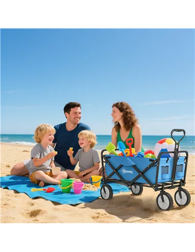 Outsunny 90L Festival Trolley on Wheels, Folding Camping Trolley Cart with Adjustable Handle, Portable for Outdoor, Garden, Shop
