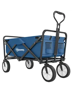 Outsunny 90L Festival Trolley on Wheels, Folding Camping Trolley Cart with Adjustable Handle, Portable for Outdoor, Garden, Shop