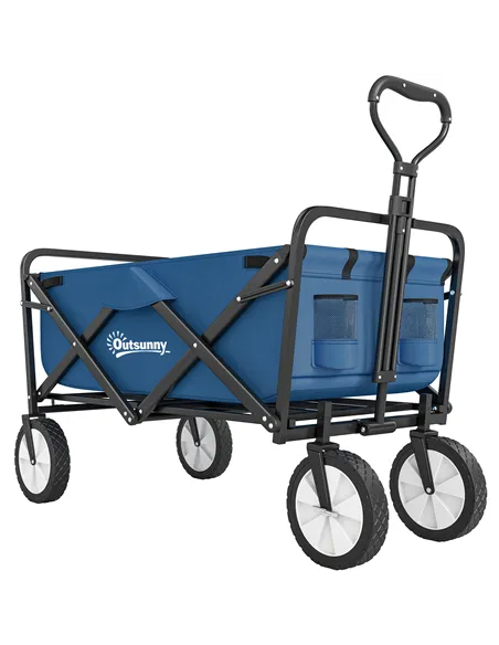Outsunny 90L Festival Trolley on Wheels, Folding Camping Trolley Cart with Adjustable Handle, Portable for Outdoor, Garden, Shop