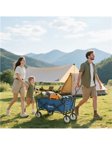 Outsunny 90L Festival Trolley on Wheels, Folding Camping Trolley Cart with Adjustable Handle, Portable for Outdoor, Garden, Shop