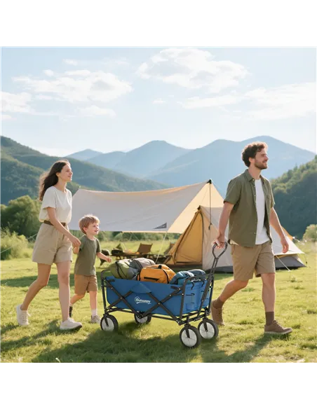 Outsunny 90L Festival Trolley on Wheels, Folding Camping Trolley Cart with Adjustable Handle, Portable for Outdoor, Garden, Shop