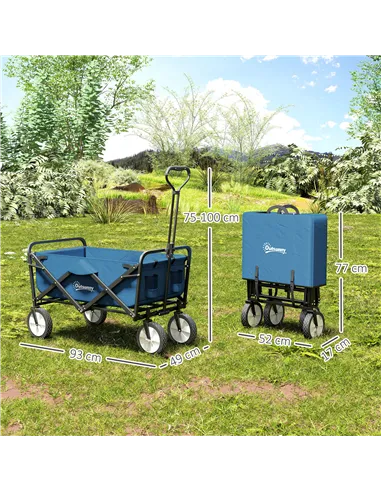 Outsunny 90L Festival Trolley on Wheels, Folding Camping Trolley Cart with Adjustable Handle, Portable for Outdoor, Garden, Shop