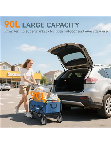Outsunny 90L Festival Trolley on Wheels, Folding Camping Trolley Cart with Adjustable Handle, Portable for Outdoor, Garden, Shop