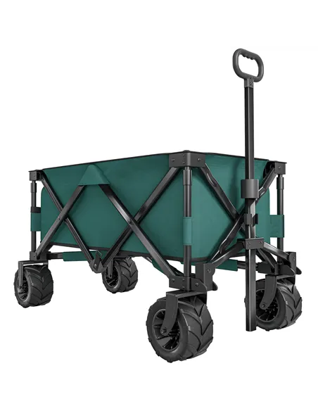 Outsunny 140L Festival Trolley on Wheels, Folding Camping Trolley Cart with Telescopic Handle, Big Wheels for Outdoor Garden Bea
