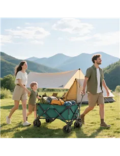 Outsunny 140L Festival Trolley on Wheels, Folding Camping Trolley Cart with Telescopic Handle, Big Wheels for Outdoor Garden Bea 2