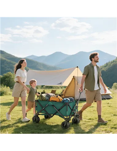 Outsunny 140L Festival Trolley on Wheels, Folding Camping Trolley Cart with Telescopic Handle, Big Wheels for Outdoor Garden Bea