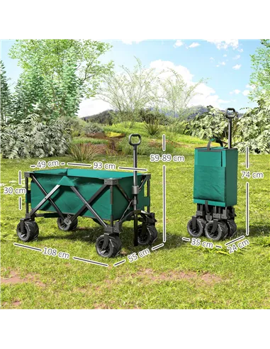 Outsunny 140L Festival Trolley on Wheels, Folding Camping Trolley Cart with Telescopic Handle, Big Wheels for Outdoor Garden Bea