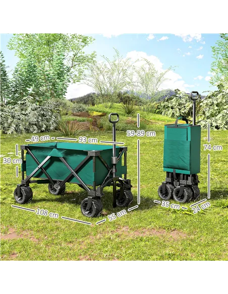 Outsunny 140L Festival Trolley on Wheels, Folding Camping Trolley Cart with Telescopic Handle, Big Wheels for Outdoor Garden Bea
