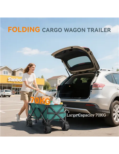 Outsunny 140L Festival Trolley on Wheels, Folding Camping Trolley Cart with Telescopic Handle, Big Wheels for Outdoor Garden Bea